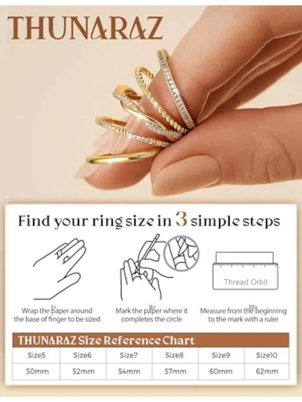 5-Piece Stackable Gold Plated Ring Set - Non Tarnish, Dainty Thin Bands